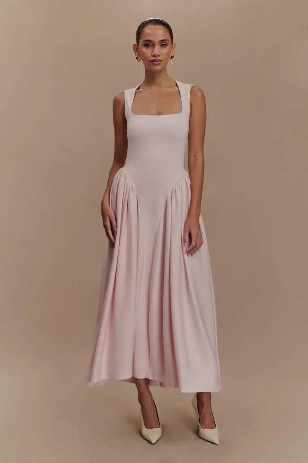 Women Meshki Tops Sharon Scuba Jersey Midi Dress 8211 Ballet Pink