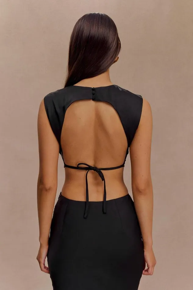 Women Meshki Tops Viviana Satin Sleeveless Crop Top 8211 Black
