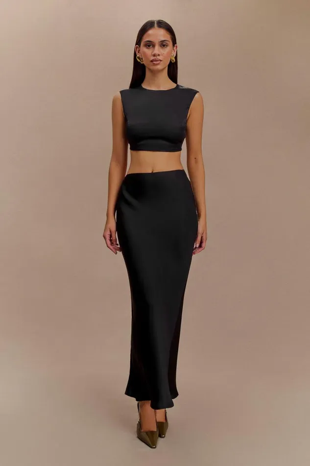 Women Meshki Tops Viviana Satin Sleeveless Crop Top 8211 Black