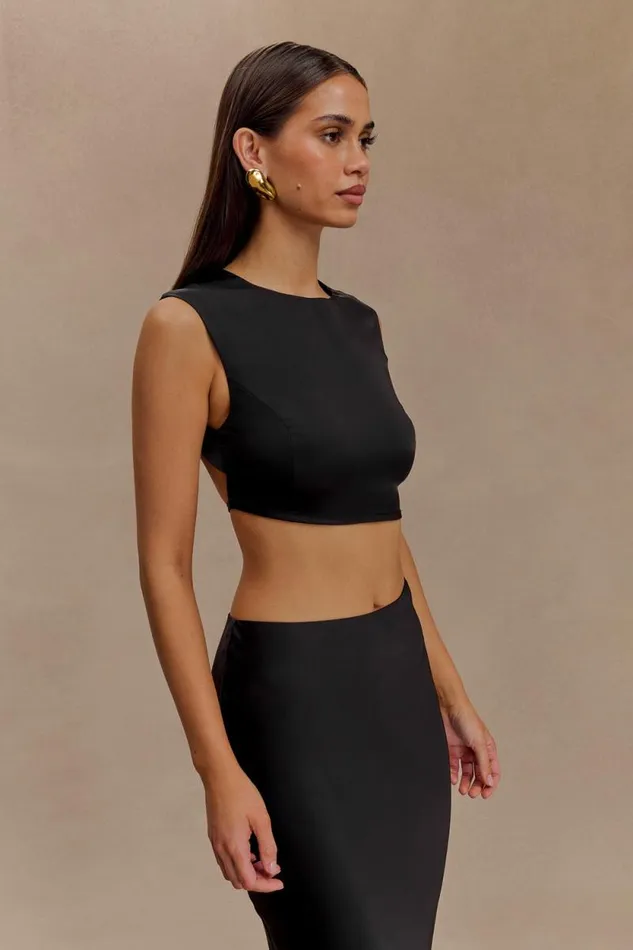 Women Meshki Tops Viviana Satin Sleeveless Crop Top 8211 Black