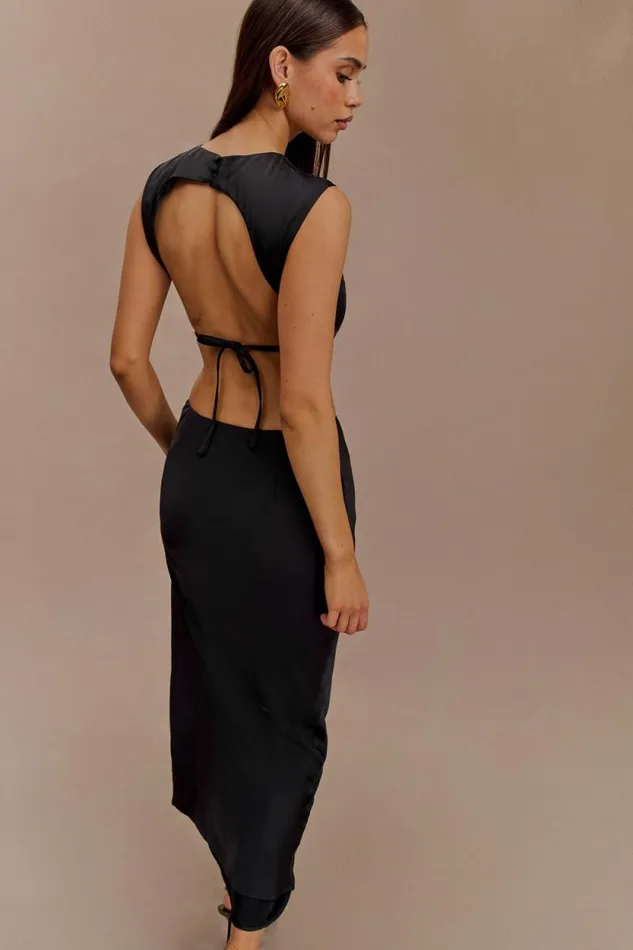 Women Meshki Tops Viviana Satin Sleeveless Crop Top 8211 Black