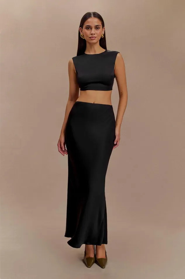 Women Meshki Tops Viviana Satin Sleeveless Crop Top 8211 Black