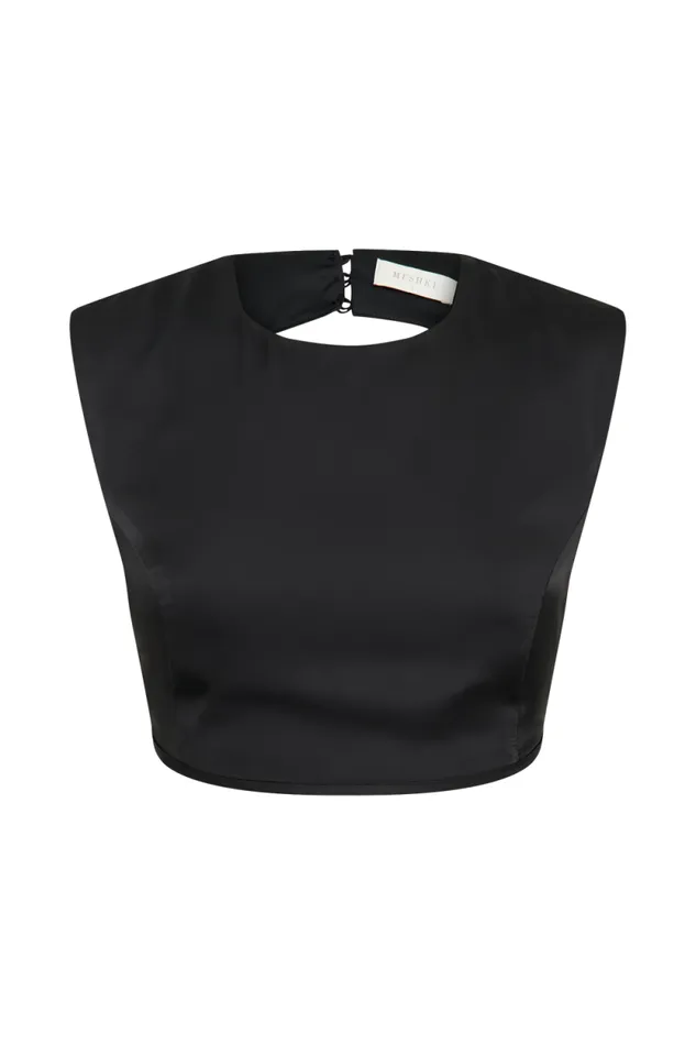 Women Meshki Tops Viviana Satin Sleeveless Crop Top 8211 Black