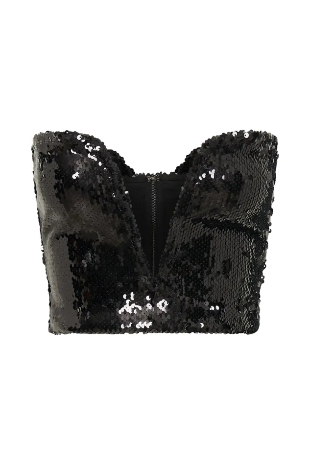 Women Meshki Tops Zariah Strapless Sequin V Corset 8211 Black