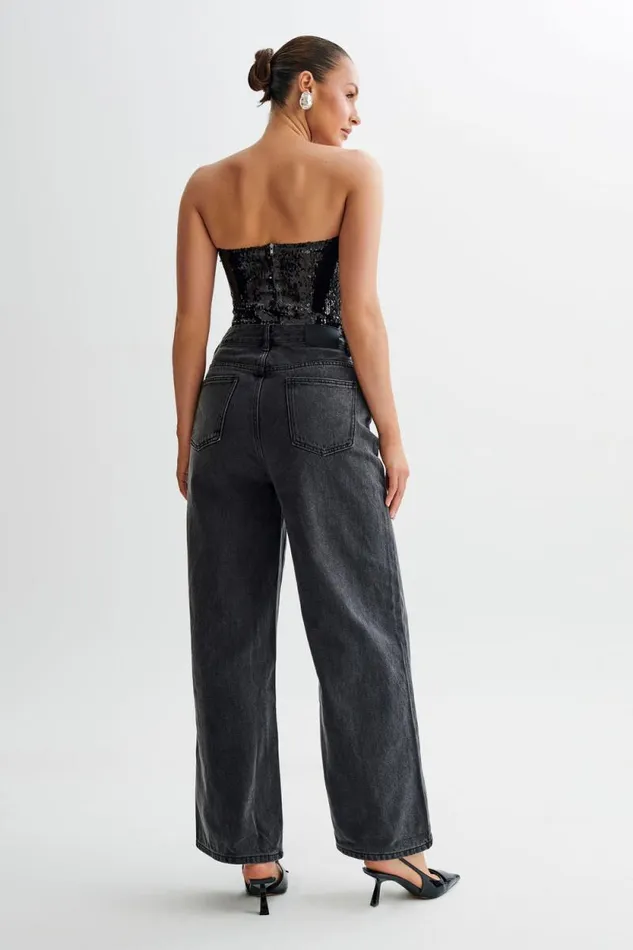 Women Meshki Tops Zariah Strapless Sequin V Corset 8211 Black
