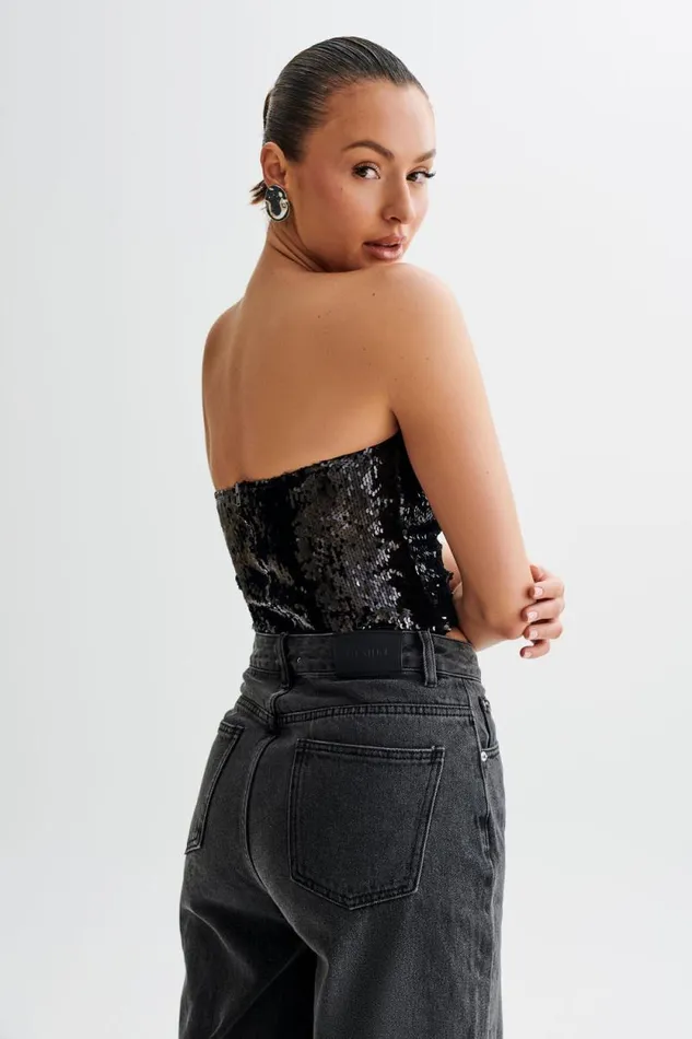 Women Meshki Tops Zariah Strapless Sequin V Corset 8211 Black