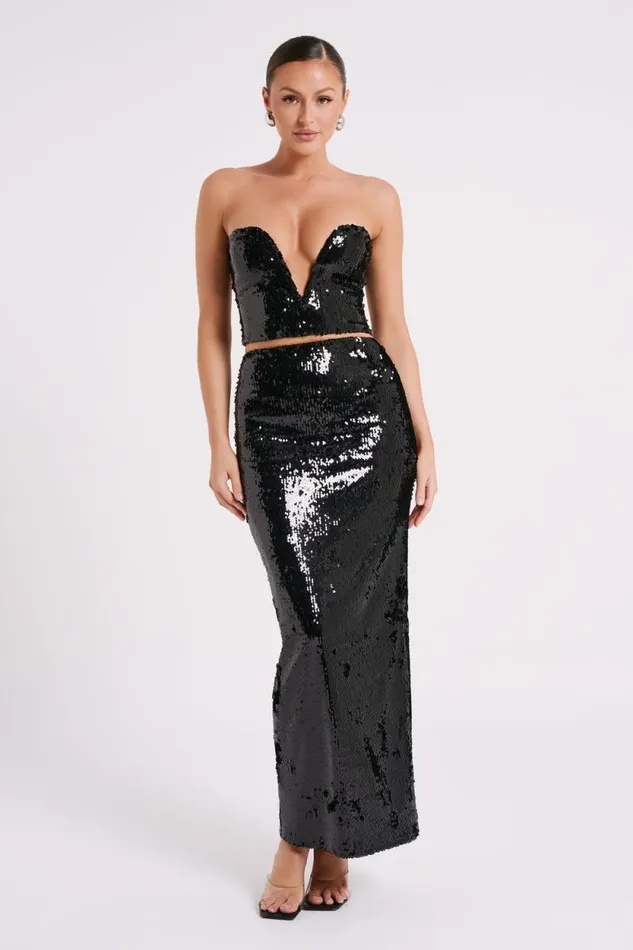 Women Meshki Tops Zariah Strapless Sequin V Corset 8211 Black