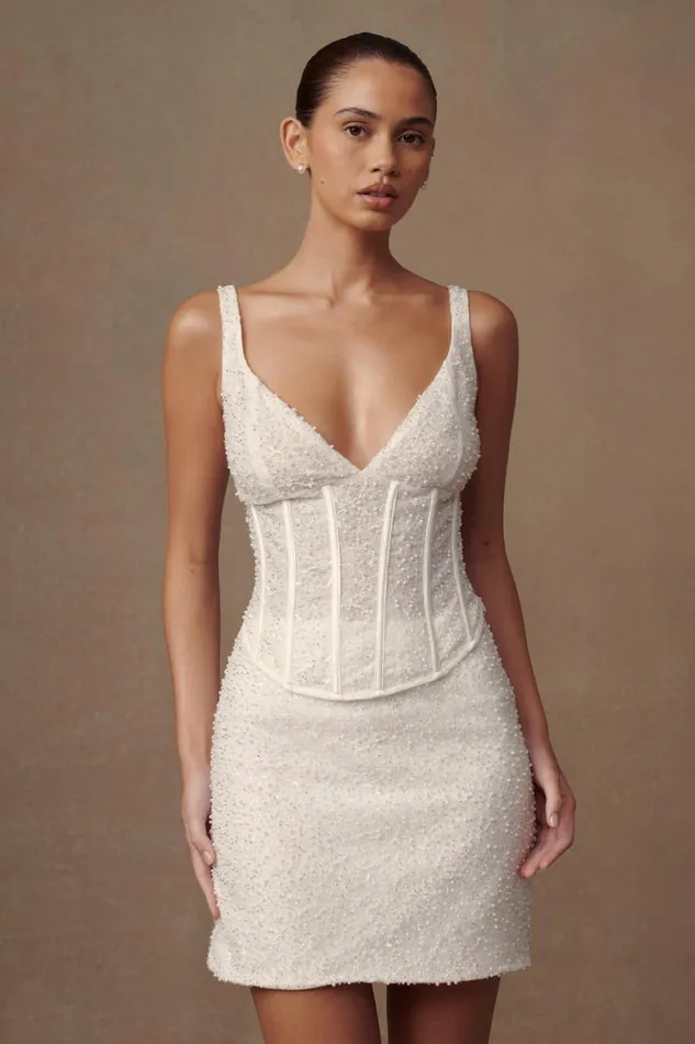 Women Meshki Two Piece Sets Elsie Pearl Beaded Bustier Top 8211 White