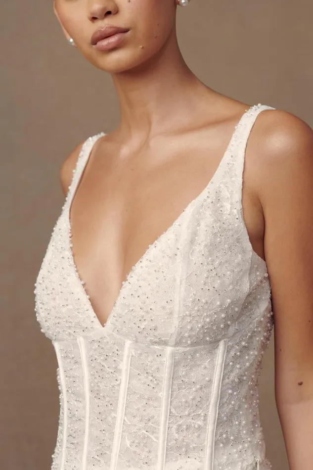Women Meshki Two Piece Sets Elsie Pearl Beaded Bustier Top 8211 White