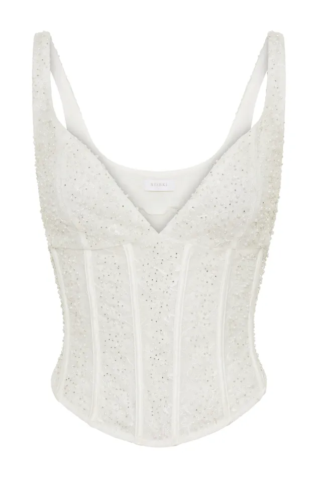 Women Meshki Two Piece Sets Elsie Pearl Beaded Bustier Top 8211 White