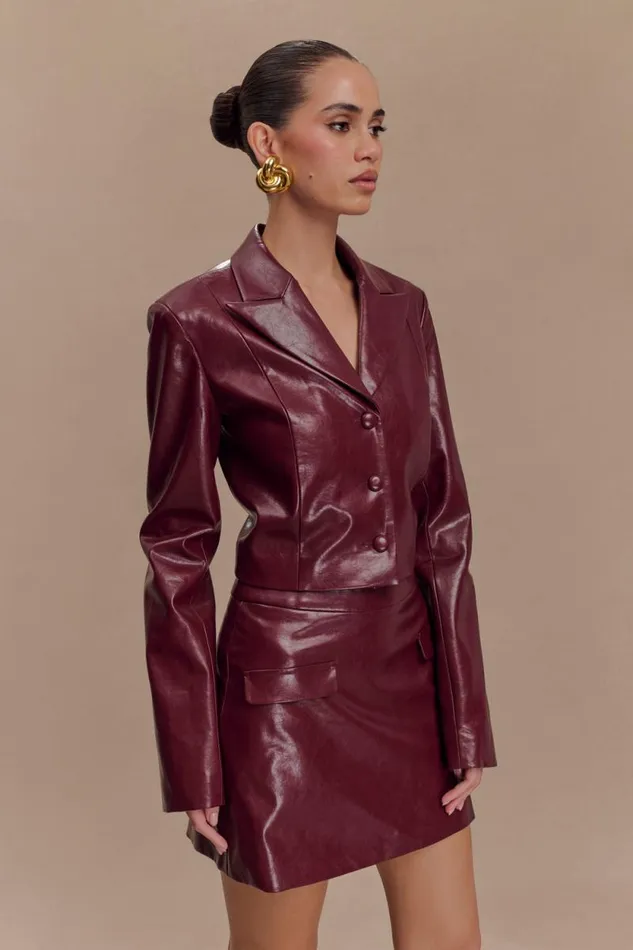 Women Meshki Two Piece Sets Oli Faux Leather Long Sleeve Top 8211 Cherry Red