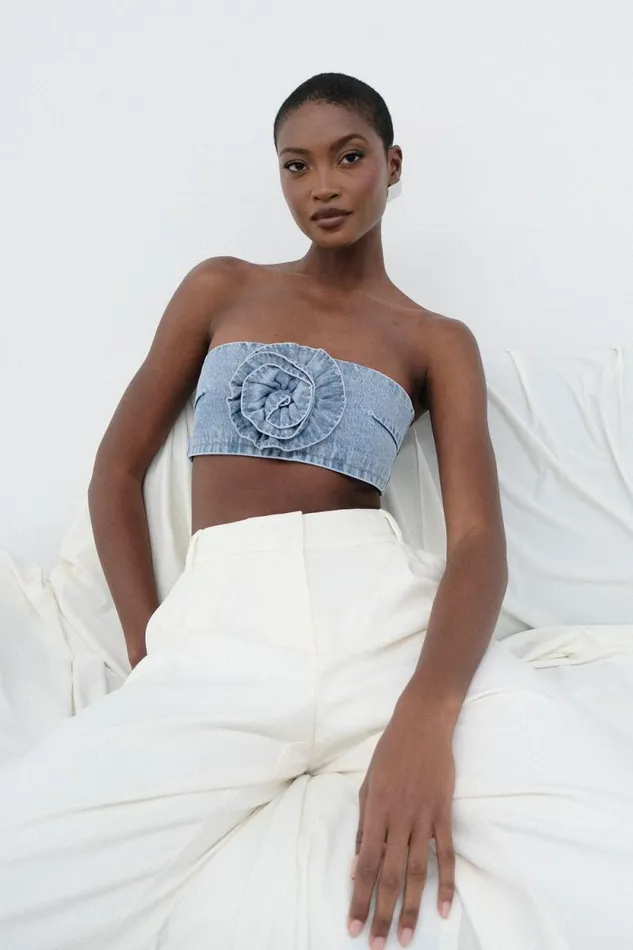 Women Meshki Two Piece Sets Samantha Rose Denim Bandeau 8211 Mid Blue