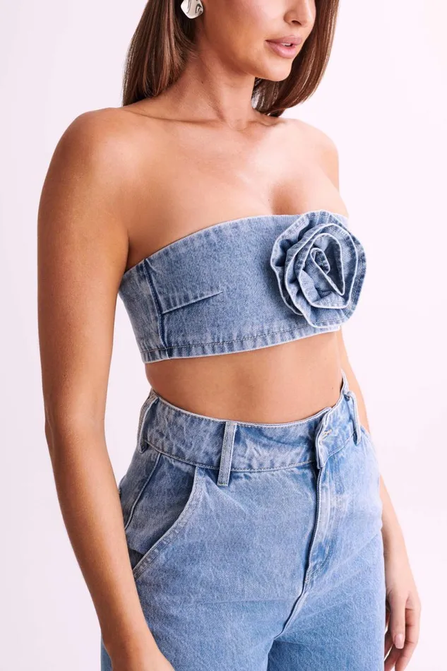 Women Meshki Two Piece Sets Samantha Rose Denim Bandeau 8211 Mid Blue