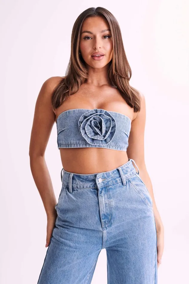 Women Meshki Two Piece Sets Samantha Rose Denim Bandeau 8211 Mid Blue