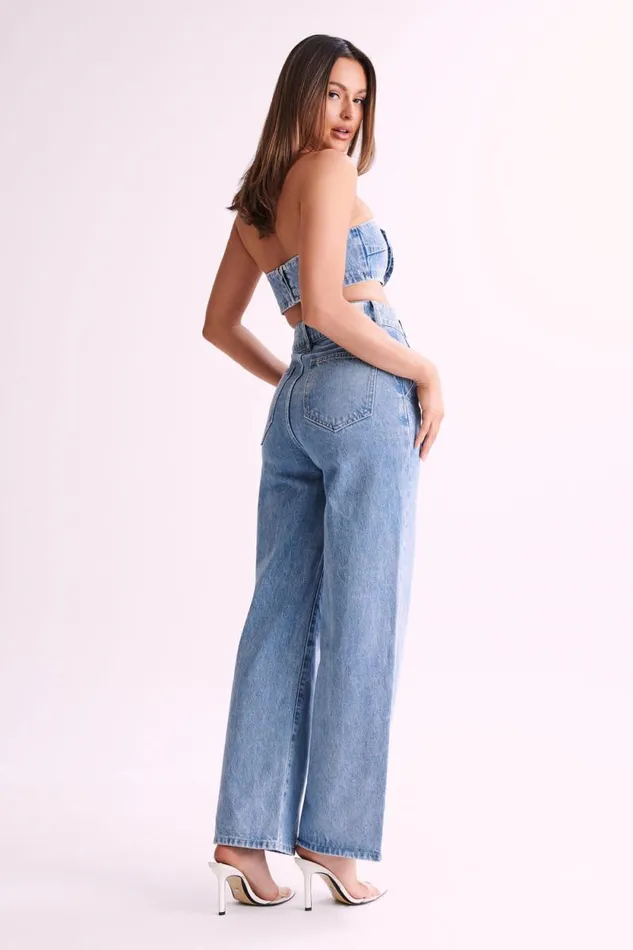 Women Meshki Two Piece Sets Samantha Rose Denim Bandeau 8211 Mid Blue