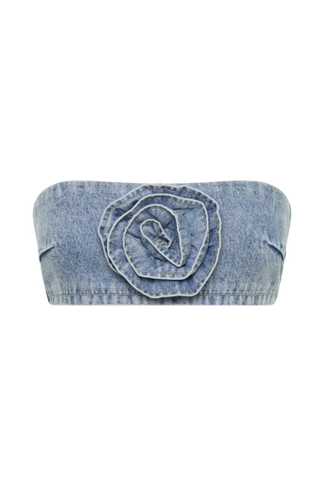 Women Meshki Two Piece Sets Samantha Rose Denim Bandeau 8211 Mid Blue