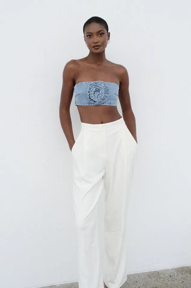Women Meshki Two Piece Sets Samantha Rose Denim Bandeau 8211 Mid Blue