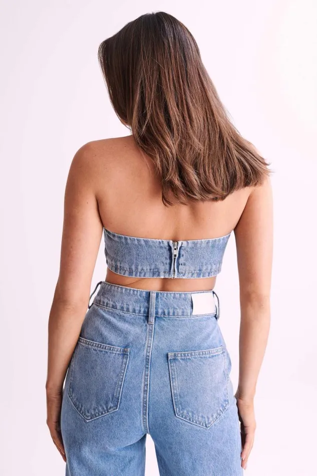 Women Meshki Two Piece Sets Samantha Rose Denim Bandeau 8211 Mid Blue
