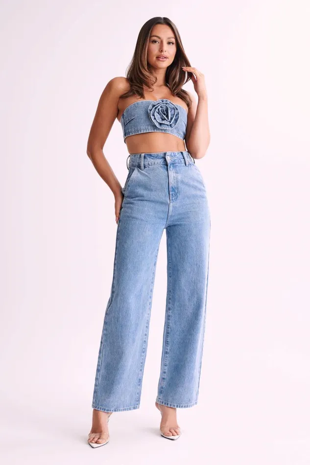 Women Meshki Two Piece Sets Samantha Rose Denim Bandeau 8211 Mid Blue