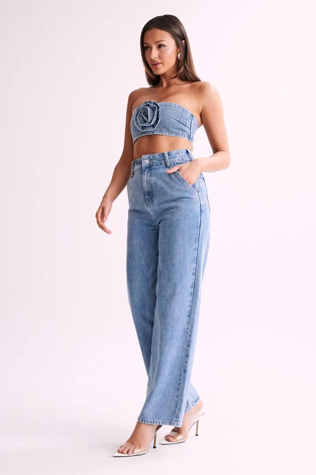 Women Meshki Two Piece Sets Samantha Rose Denim Bandeau 8211 Mid Blue