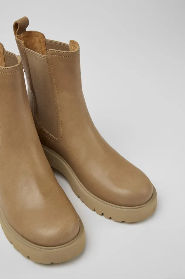 Women Milah Beige Leather Chelsea Boots Camper Ankle Boots