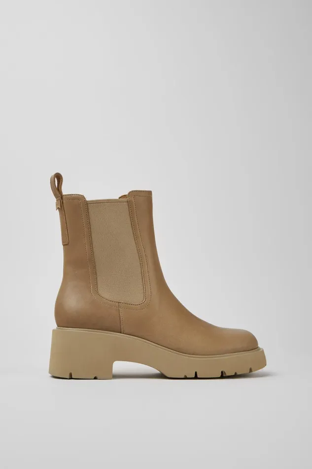 Women Milah Beige Leather Chelsea Boots Camper Ankle Boots Women Milah Beige Leather Chelsea Boots Camper Ankle Boots