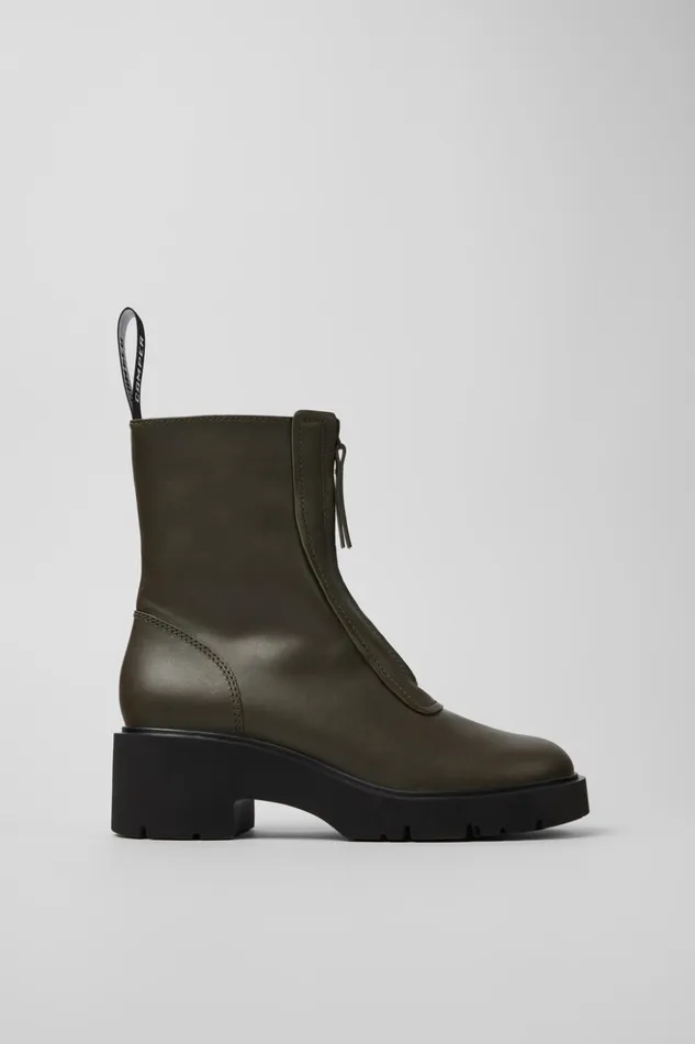 Women Milah Green Leather Zip Boots Camper Ankle Boots Women Milah Green Leather Zip Boots Camper Ankle Boots