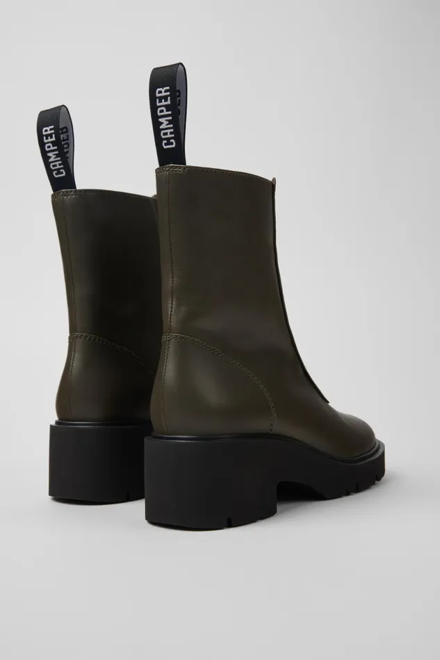 Women Milah Green Leather Zip Boots Camper Ankle Boots Women Milah Green Leather Zip Boots Camper Ankle Boots