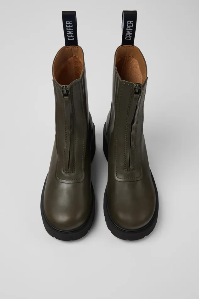Women Milah Green Leather Zip Boots Camper Ankle Boots Women Milah Green Leather Zip Boots Camper Ankle Boots