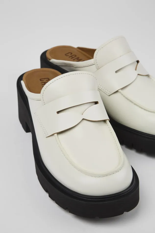 Women Milah White Leather Clog Camper Casual Shoes