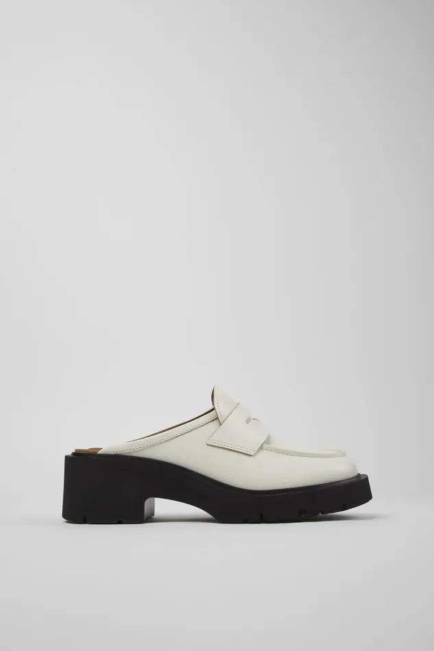 Women Milah White Leather Clog Camper Casual Shoes Women Milah White Leather Clog Camper Casual Shoes
