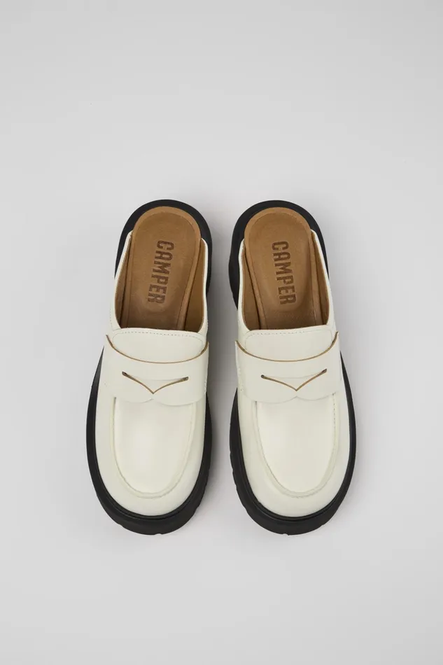 Women Milah White Leather Clog Camper Casual Shoes Women Milah White Leather Clog Camper Casual Shoes