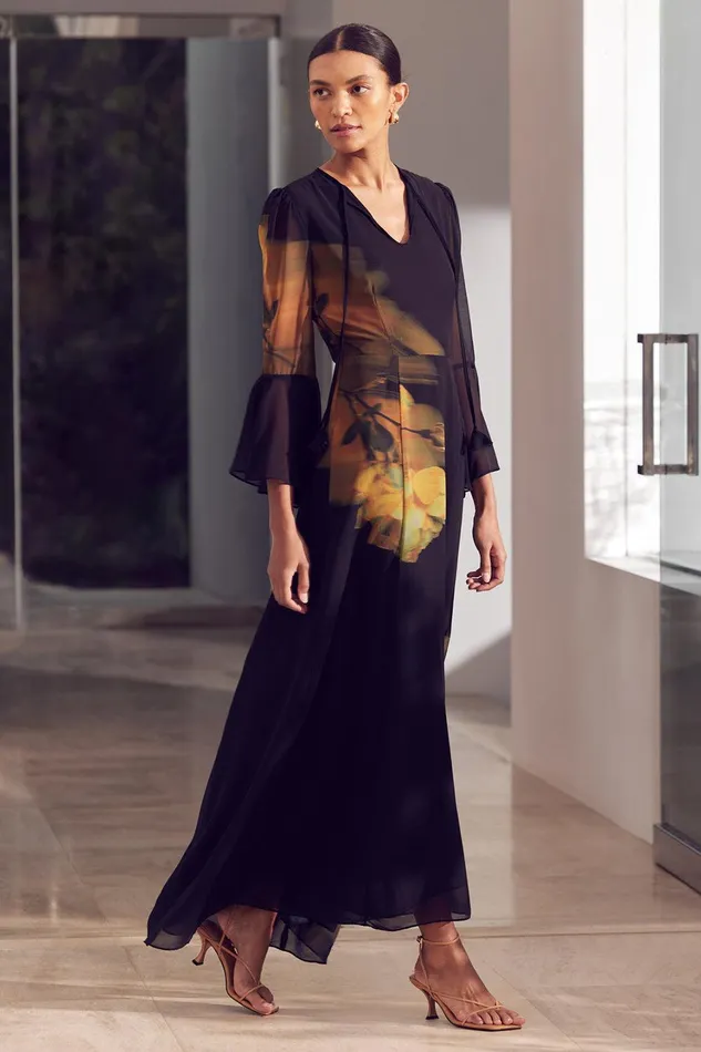 Women MISA Los Angeles Dresses CLAIRE DRESS Yellow Rose Chiffon
