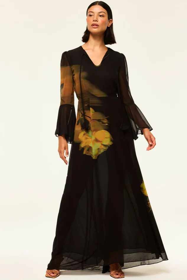 Women MISA Los Angeles Dresses CLAIRE DRESS Yellow Rose Chiffon