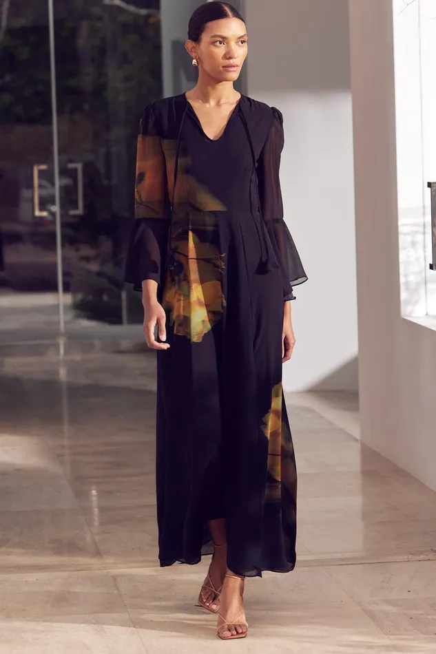 Women MISA Los Angeles Dresses CLAIRE DRESS Yellow Rose Chiffon