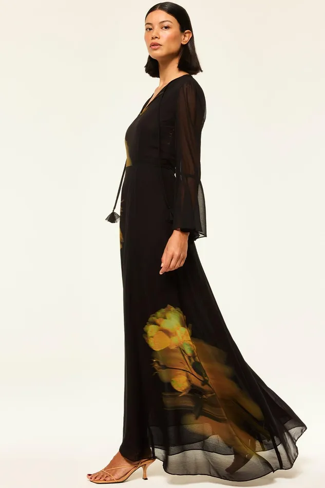 Women MISA Los Angeles Dresses CLAIRE DRESS Yellow Rose Chiffon