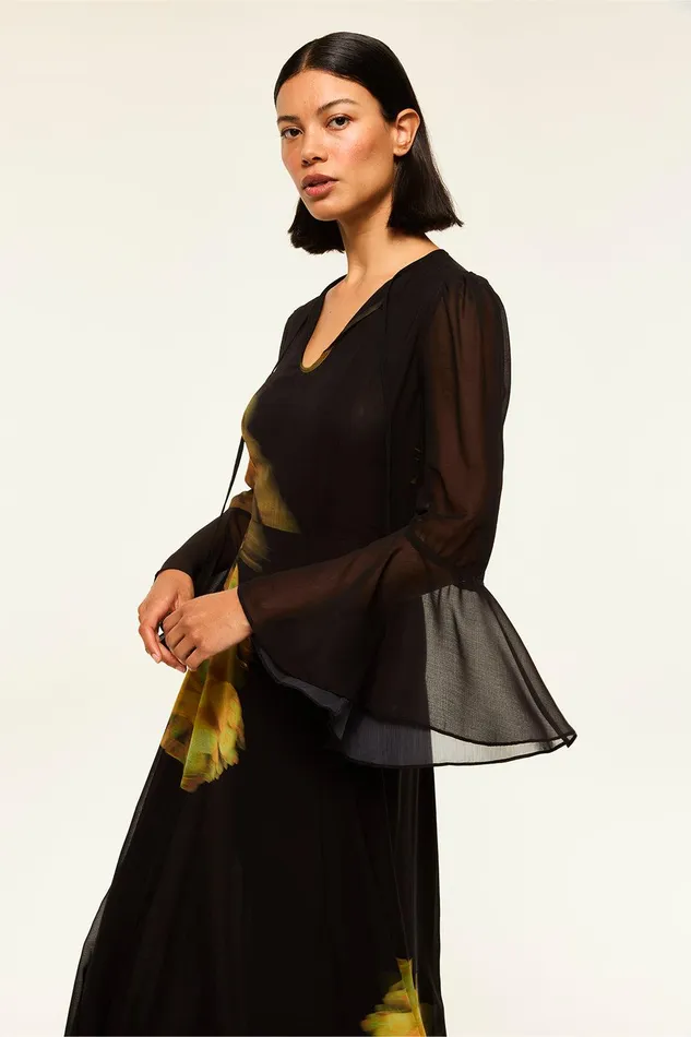 Women MISA Los Angeles Dresses CLAIRE DRESS Yellow Rose Chiffon