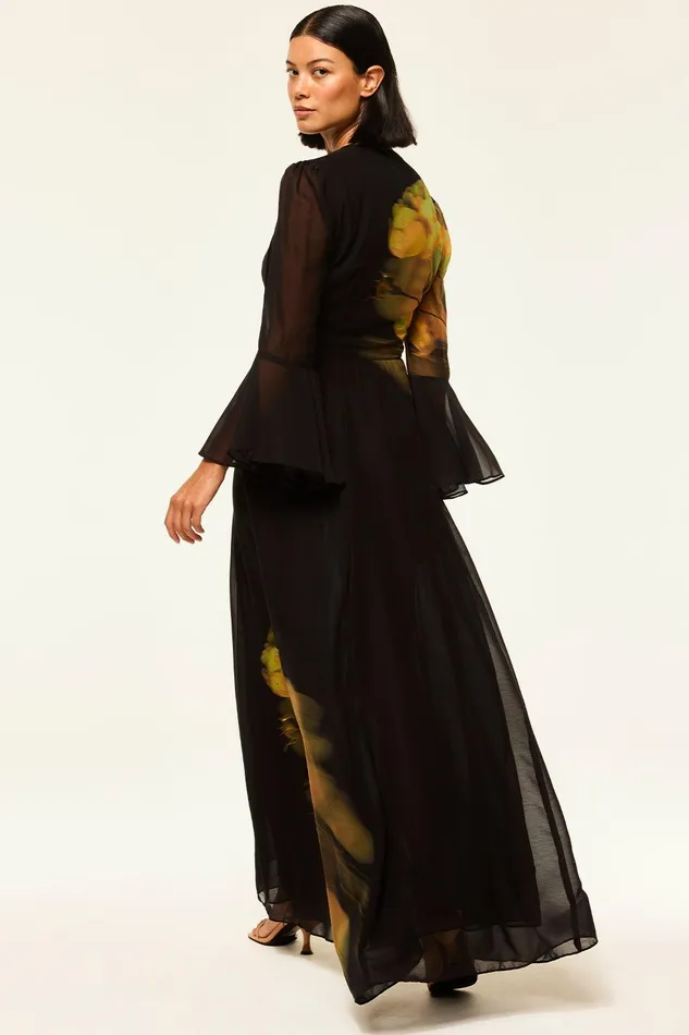 Women MISA Los Angeles Dresses CLAIRE DRESS Yellow Rose Chiffon