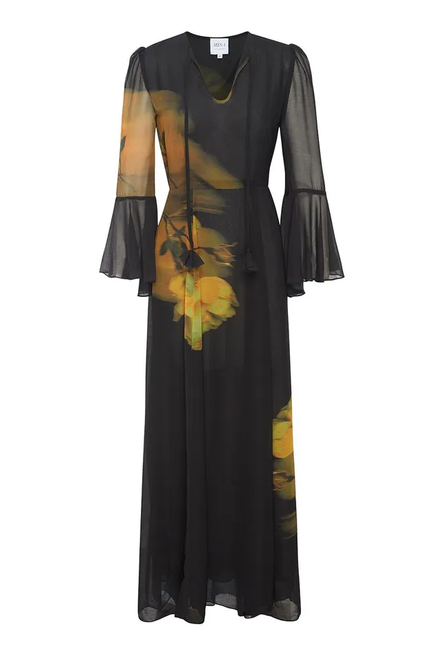 Women MISA Los Angeles Dresses CLAIRE DRESS Yellow Rose Chiffon