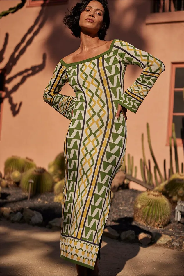Women MISA Los Angeles Dresses JAQUETTA DRESS Limoncello Geo Jacquard
