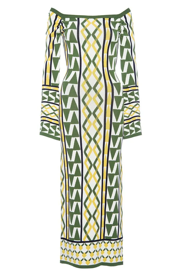 Women MISA Los Angeles Dresses JAQUETTA DRESS Limoncello Geo Jacquard