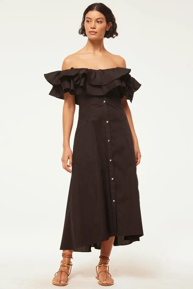 Women MISA Los Angeles Dresses LORETTA DRESS Black Poplin