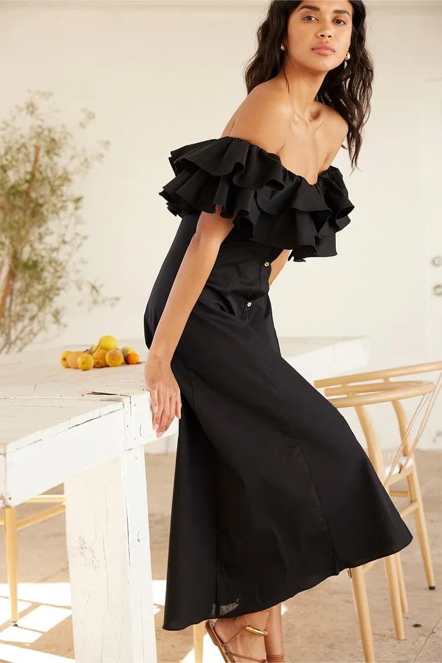Women MISA Los Angeles Dresses LORETTA DRESS Black Poplin