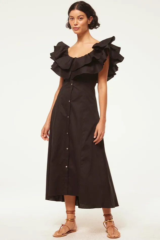 Women MISA Los Angeles Dresses LORETTA DRESS Black Poplin