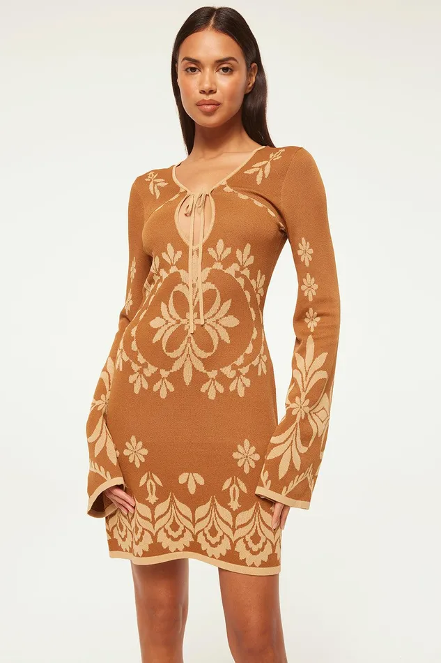 Women MISA Los Angeles Dresses SAHAR DRESS Brown Flora Santiago