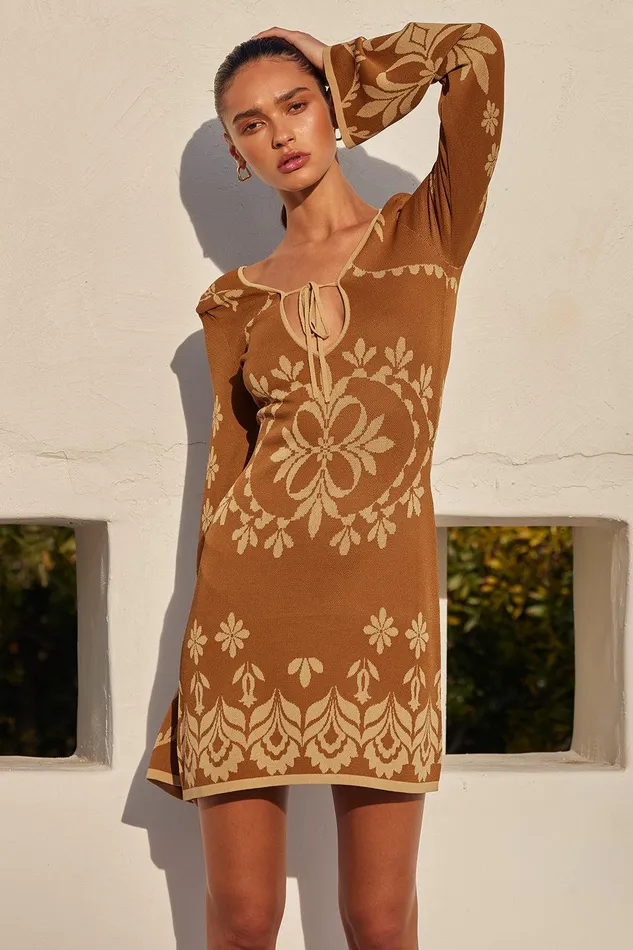 Women MISA Los Angeles Dresses SAHAR DRESS Brown Flora Santiago