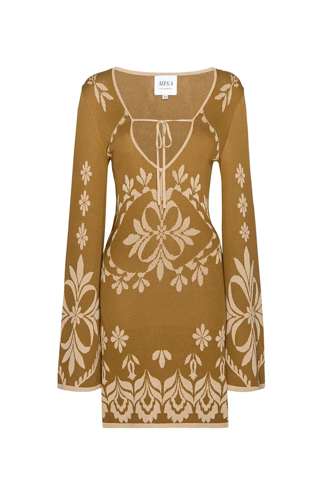 Women MISA Los Angeles Dresses SAHAR DRESS Brown Flora Santiago