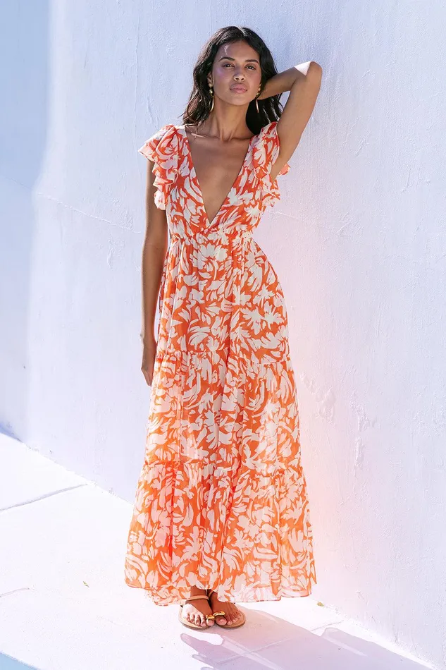 Women MISA Los Angeles Dresses SEPTIMA DRESS Patmos Tangerine