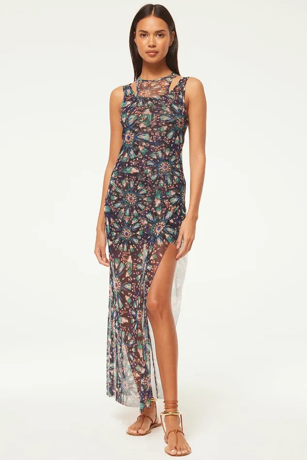 Women MISA Los Angeles Jersey and Mesh FERNANDA DRESS Indigo Burst