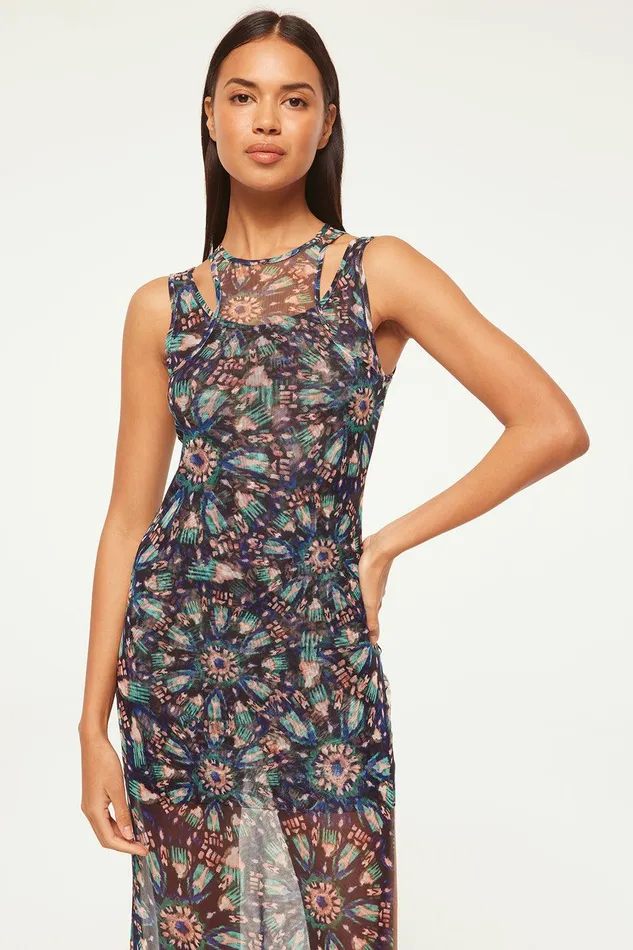Women MISA Los Angeles Jersey and Mesh FERNANDA DRESS Indigo Burst